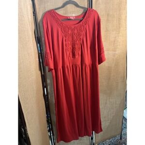 Woman Within 2X Red Crochet Detail Midi Dress‎ Casual Comfortable Flowy